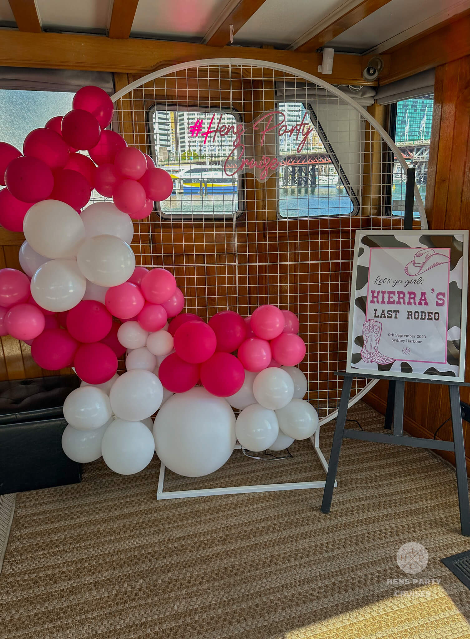 Hens Party Cruises Welcome sign